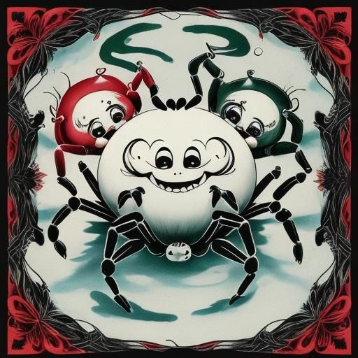 Cartoon Spider in Fairy Tale Illustration Style