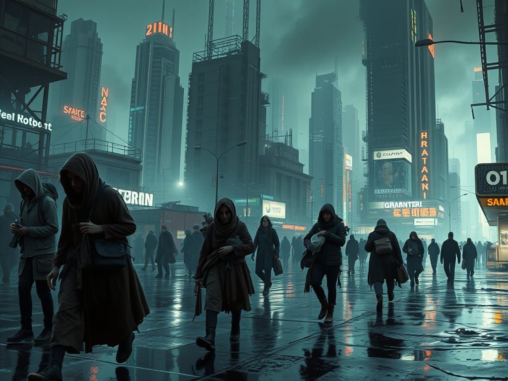 Dystopian Refugees in Futuristic Metropolis
