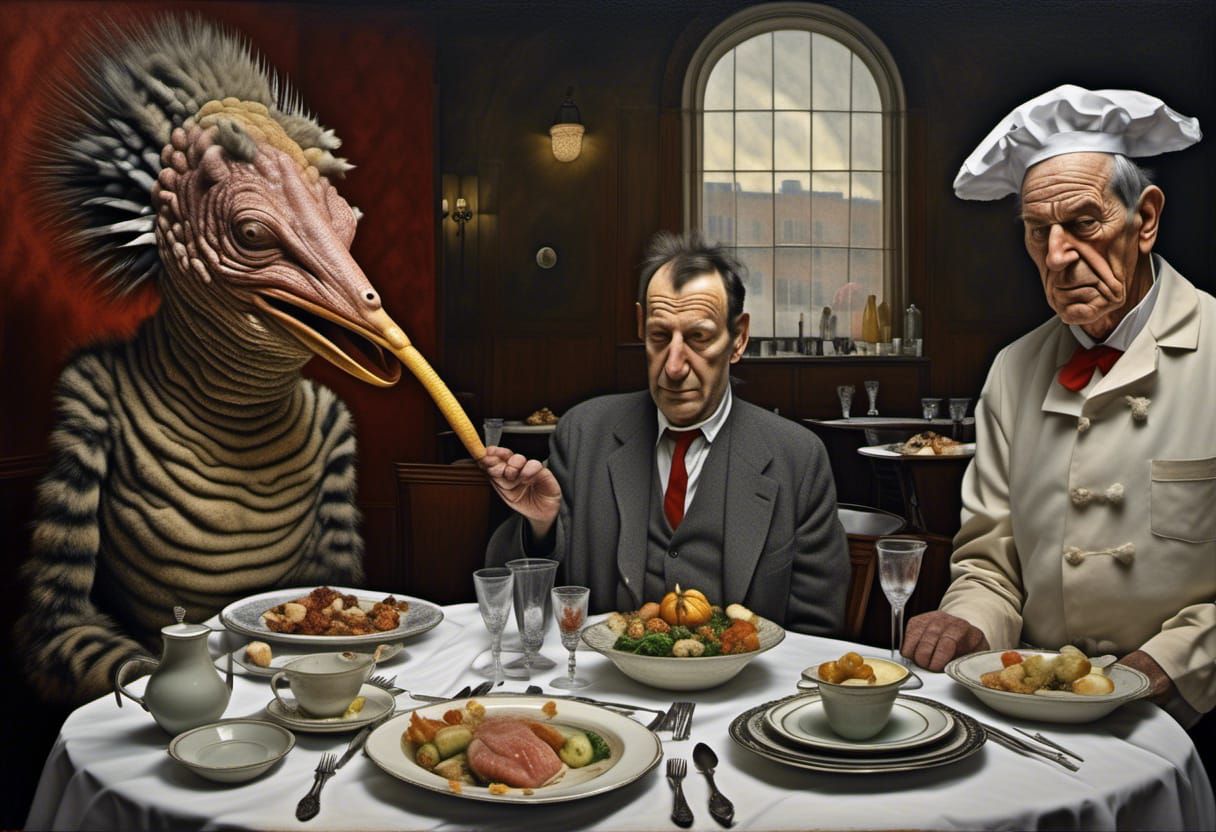 Hyperrealistic Server in the Style of Lucien Freud