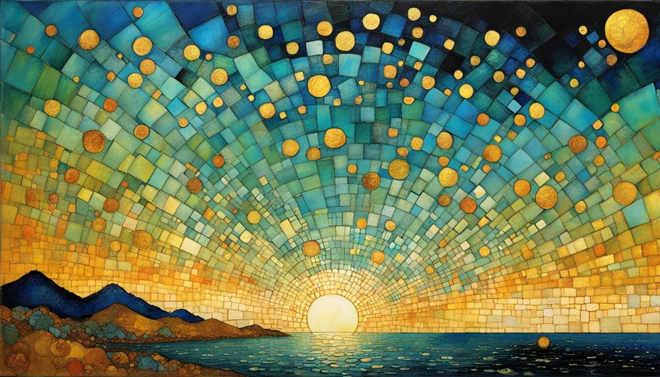 Ocean Sunset in Kintsugi Mosaic Design