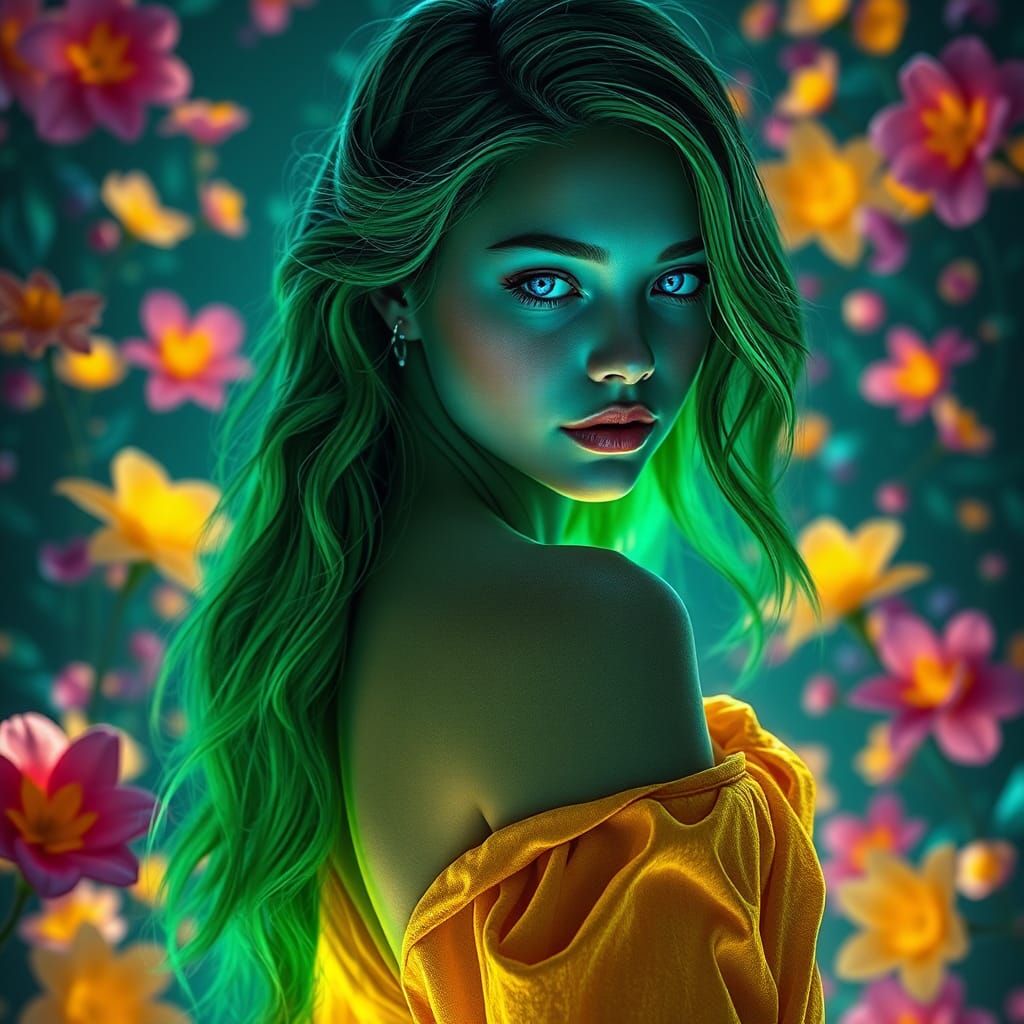 Enchanting Woman with Glowing Hair in Fantasy Art