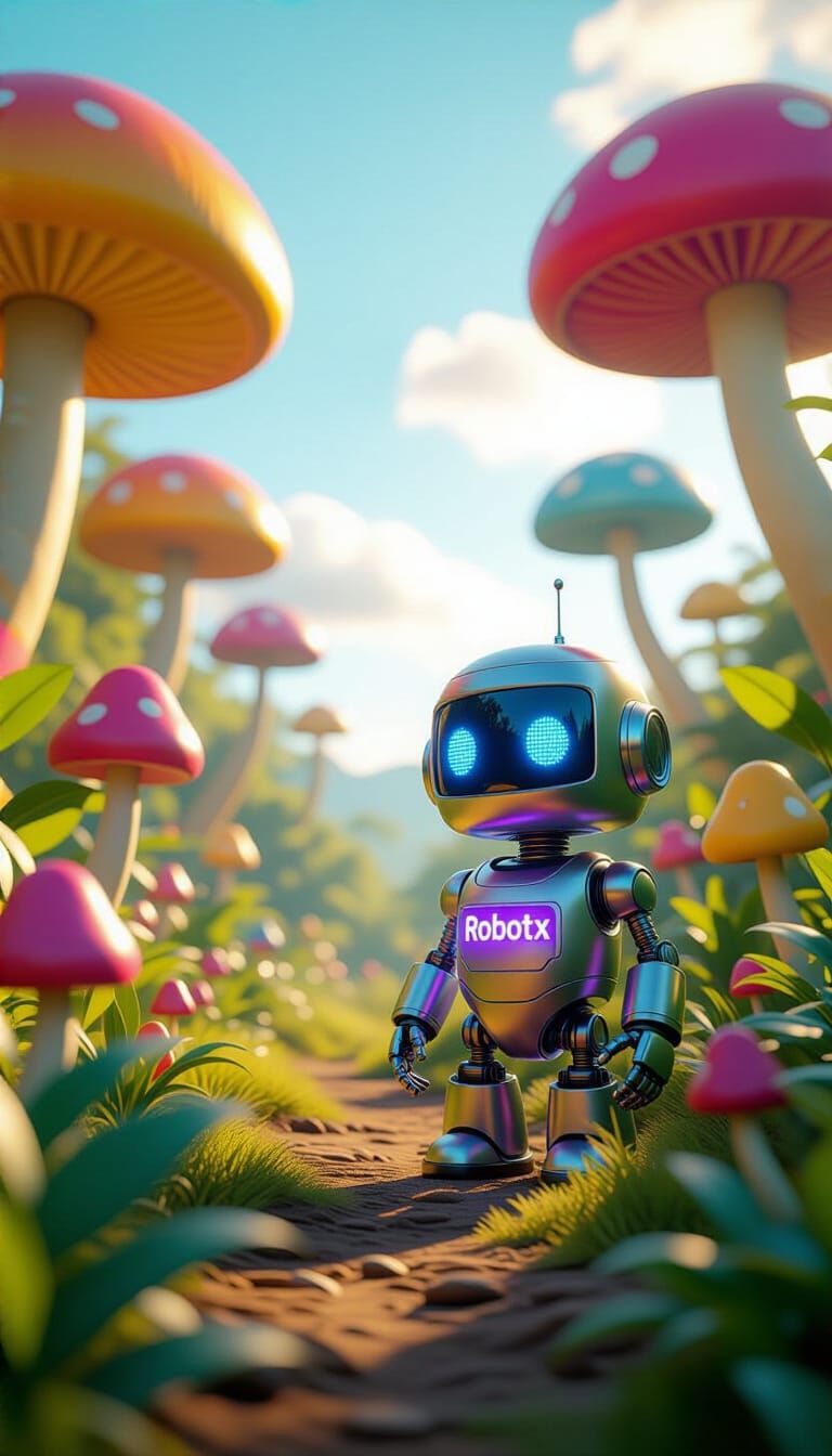 Robotx Explores a Vibrant Mushroom Jungle in 3D