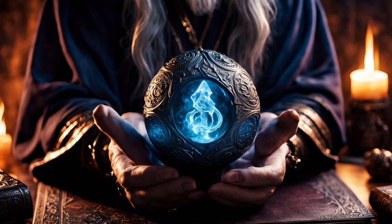Sorcerer Holds Glowing Orb of Ancient Knowledge