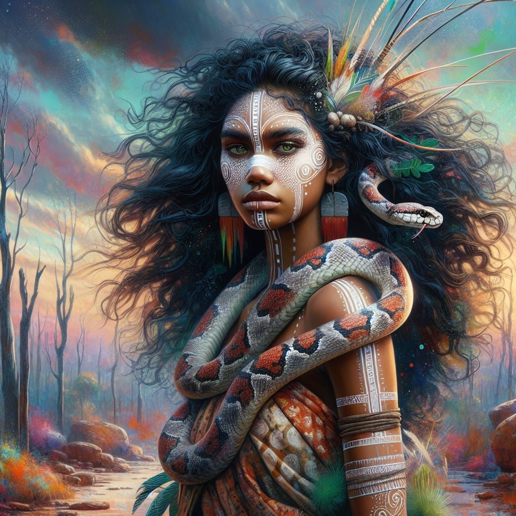 Eingana: Aboriginal Snake Goddess in Gouache Painting