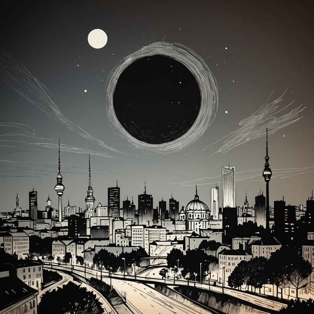 Minimalist Doodle of Berlin Cityscape in Pencil Sketch