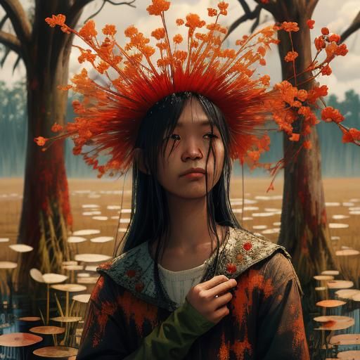 Swamp Flowers with Blood Drop in Marsh