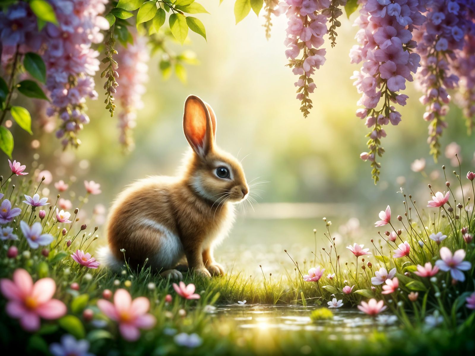 Dreamy Bunny in a Whimsical Spring Garden