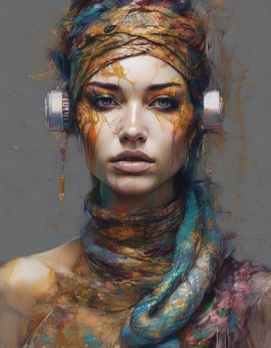 Medieval Snake Warrior in Shadows: Impressionist Anime Art