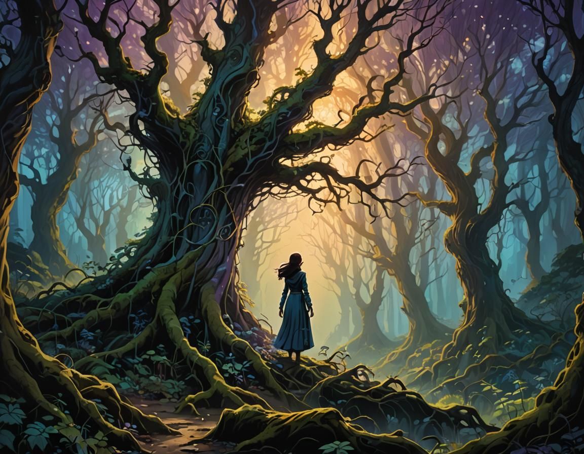 Mystical Forest Portal Beckons in Dreamlike Syd Mead Style