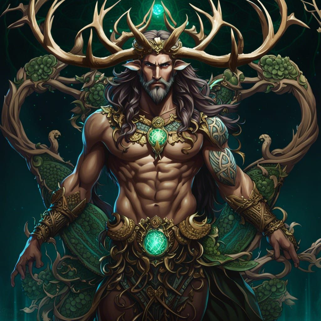 Detailed Bioluminescent Celtic God Cernunnos