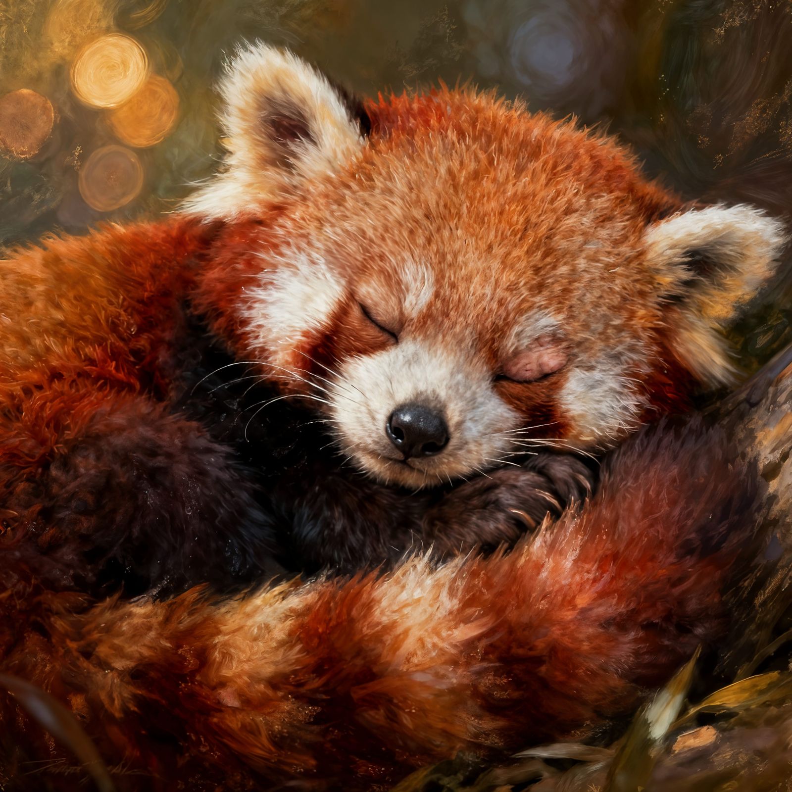 Adorable Newborn Red Panda Cub Sleeping Soundly