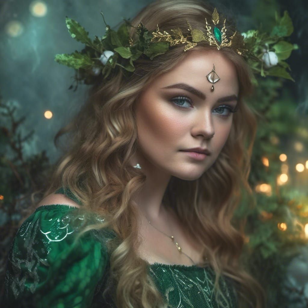 Ethereal Elf Dancing in Misty Forest