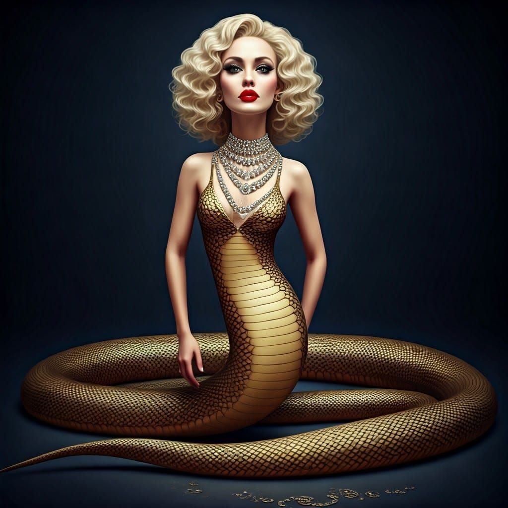 Serpent with Human Face in Surrealist Style