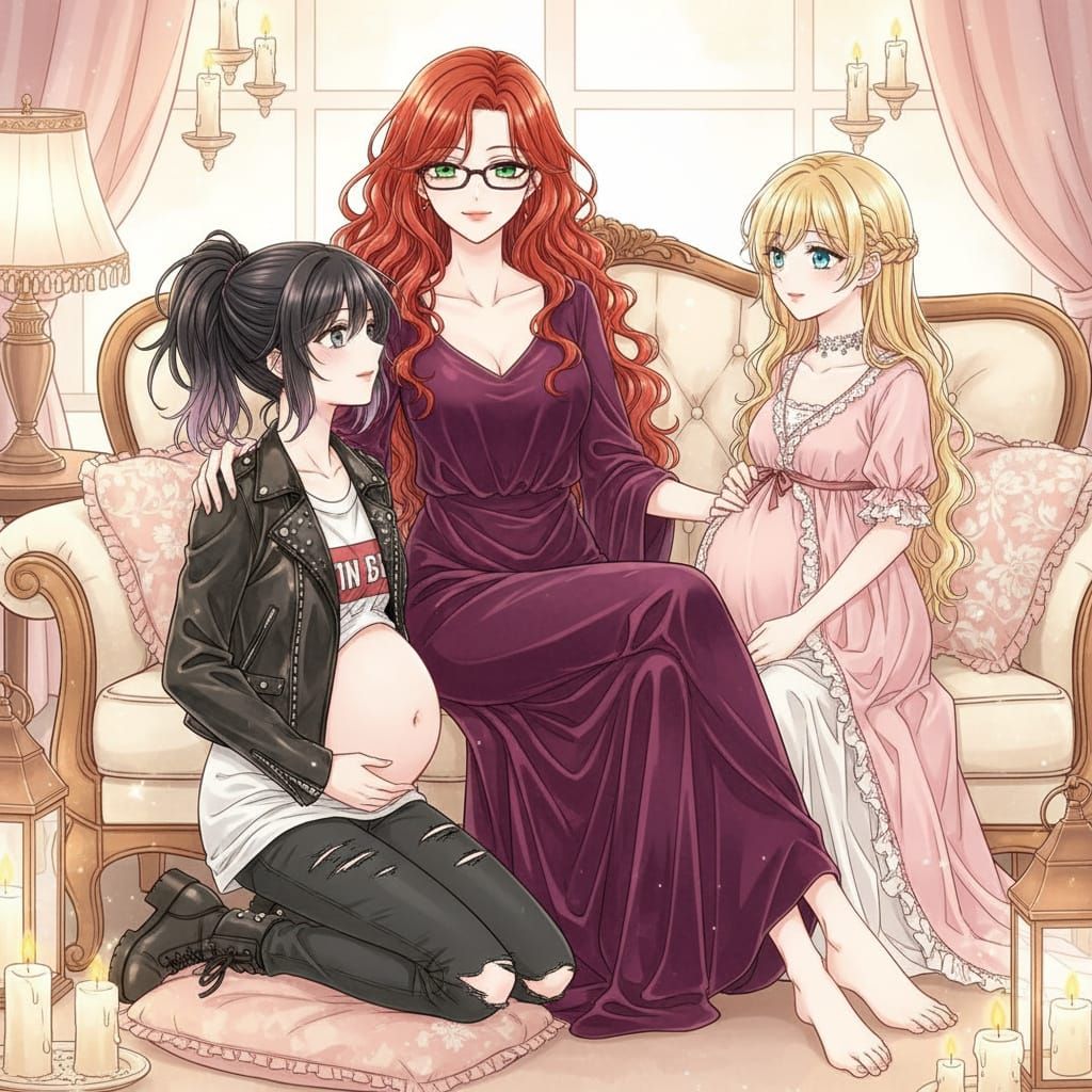 Shoujo Manga Style: Woman Relaxing with Two Wives