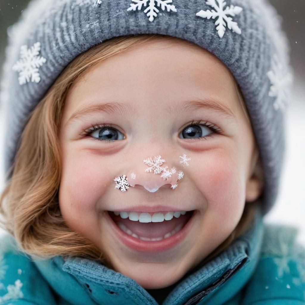 Smiling Child with Frosty Snowflakes