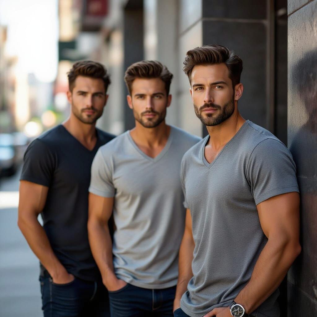 Men's Fashion: V-Neck T-Shirts in Urban Setting