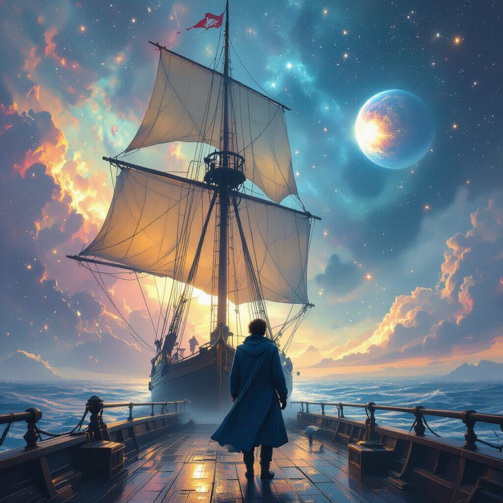 Spectral Ship Sailing Through Iridescent Nebula