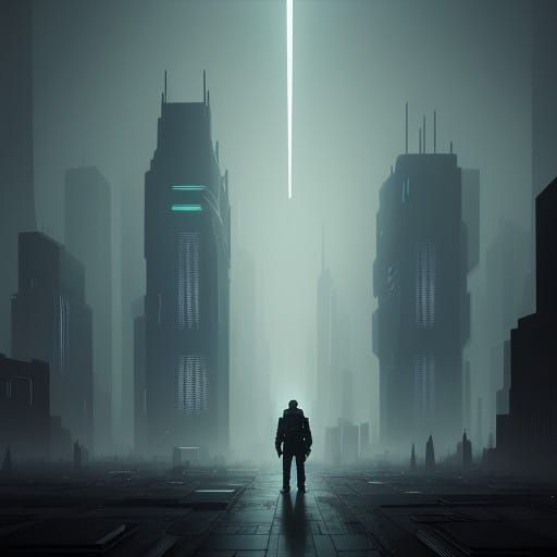 Moonlit Cityscape in Haunting, Cinematic Style