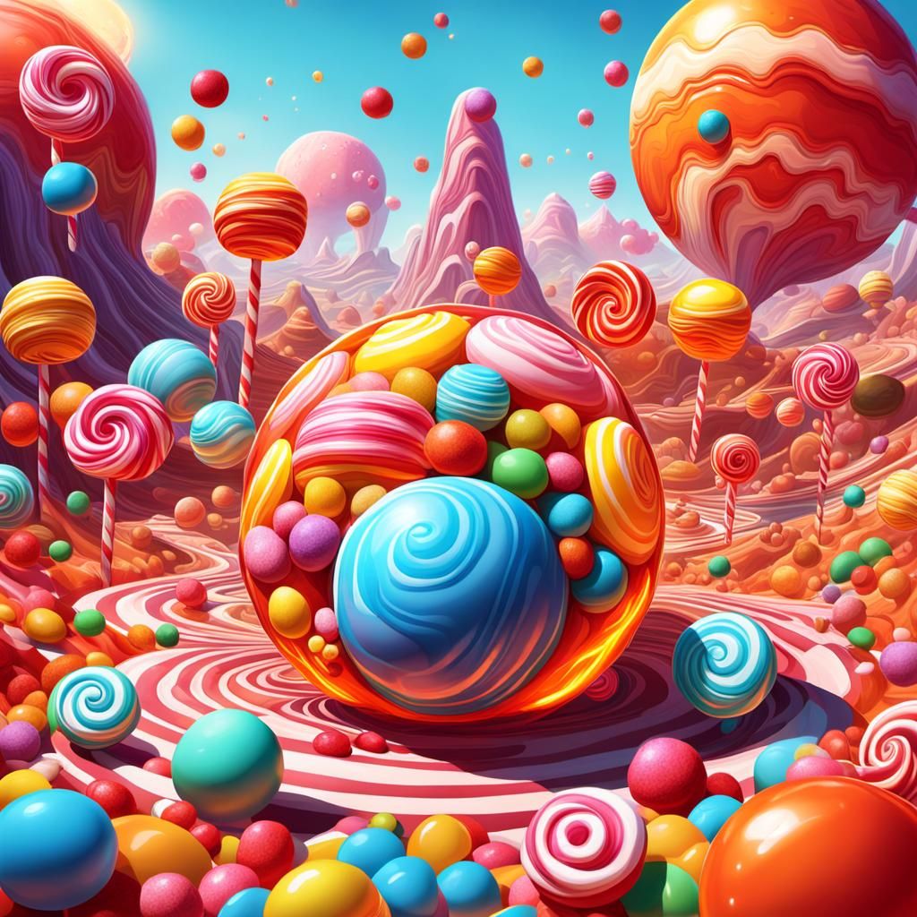 Candy Planet in Hyperrealistic Digital Illustration
