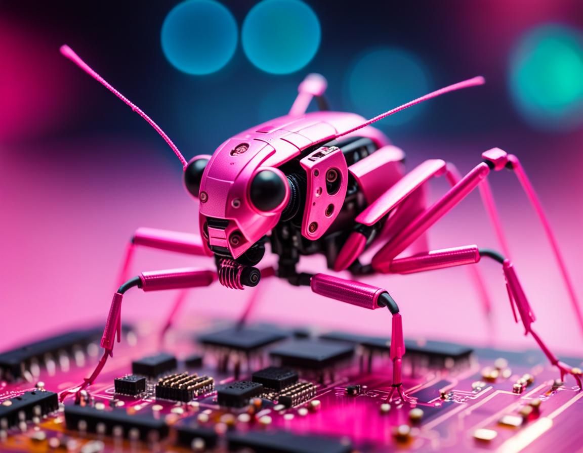 Pink Robot Cricket on Circuit Board