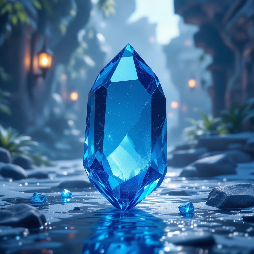 Epic Sapphire Gemstone in Dynamic 3D Game Cinematic Style