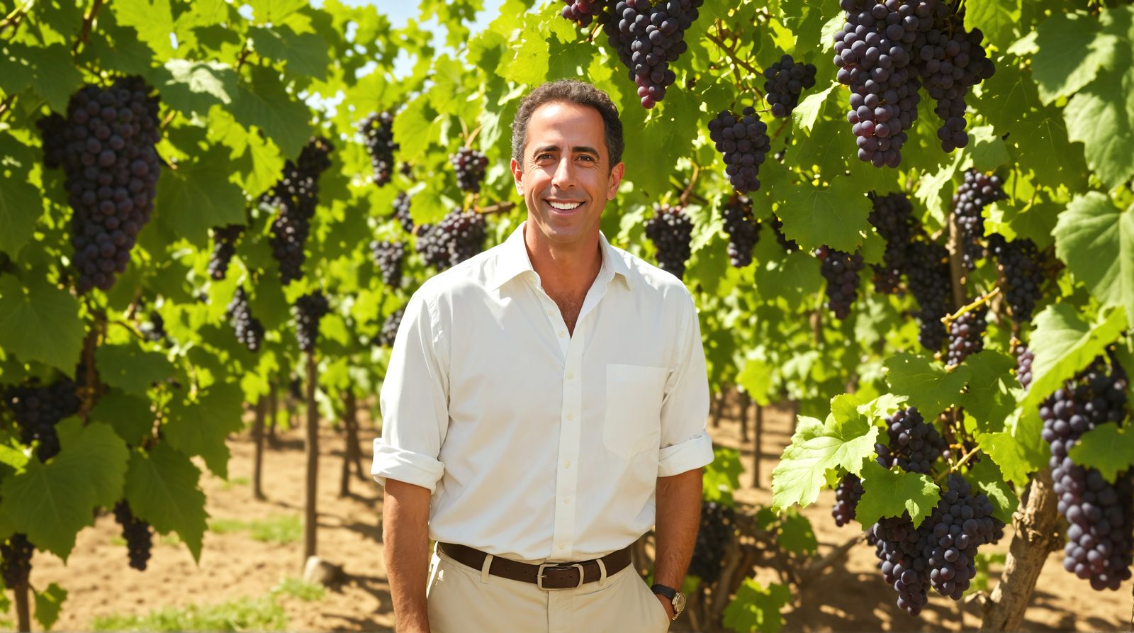 Young Jerry Seinfeld Smiles in Sunny Vineyard