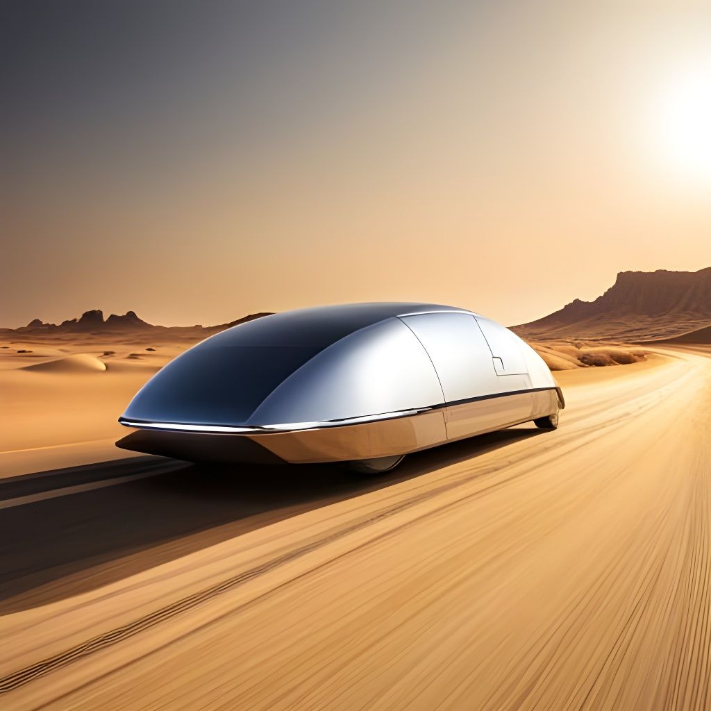 Fantasy One-Wheel Solar Car on Desert Highway