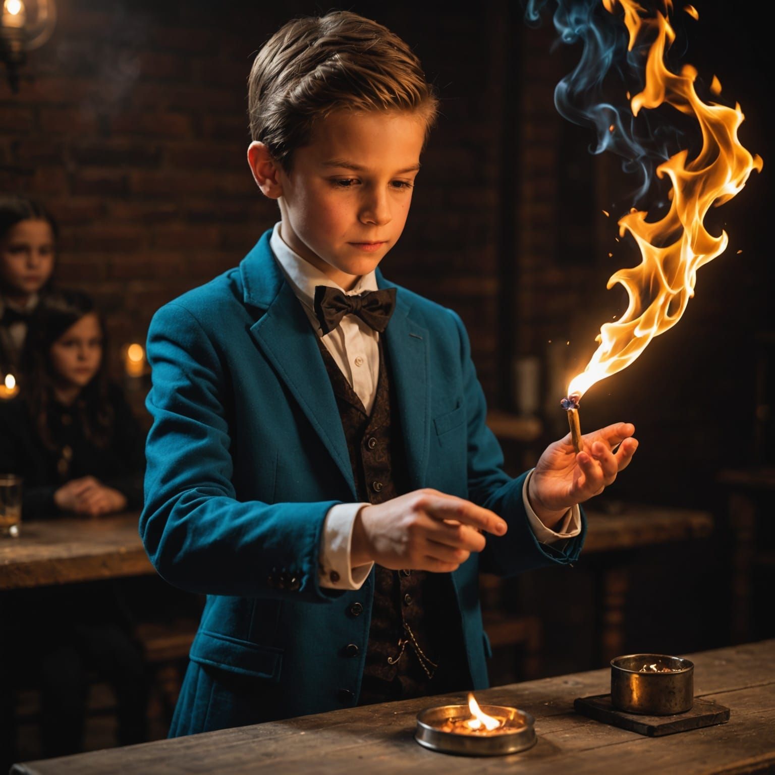 Young Magician Performing Fiery Magic Trick