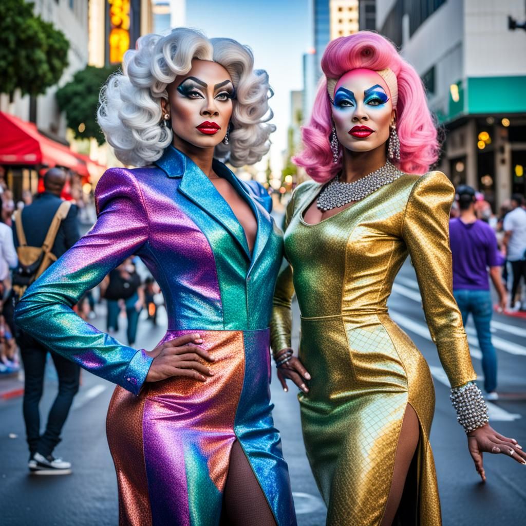 Drag Queens Pose as Statues in Downtown Los Angeles