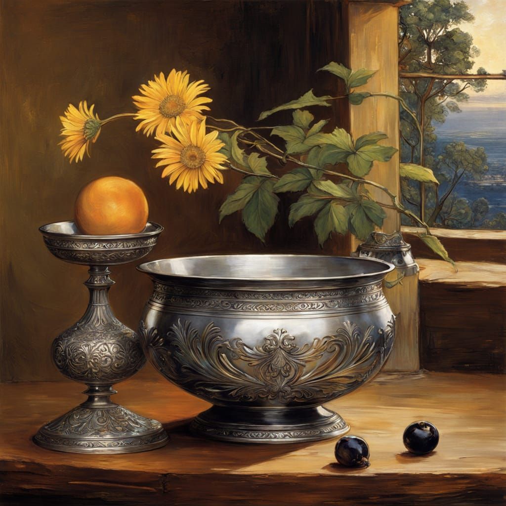 Silver Bowl and Goblet in Anime Style