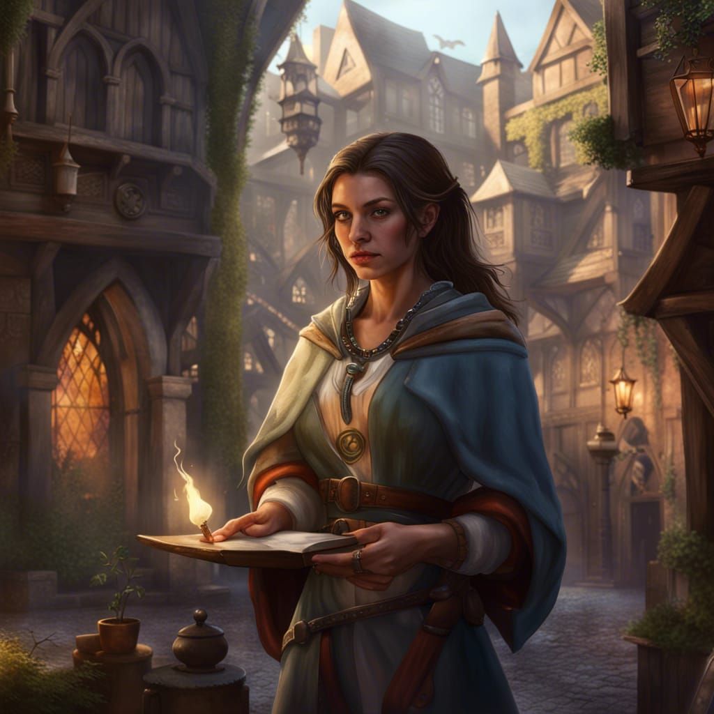 Fantasy Cleric Heals in a Detailed Matte Painting