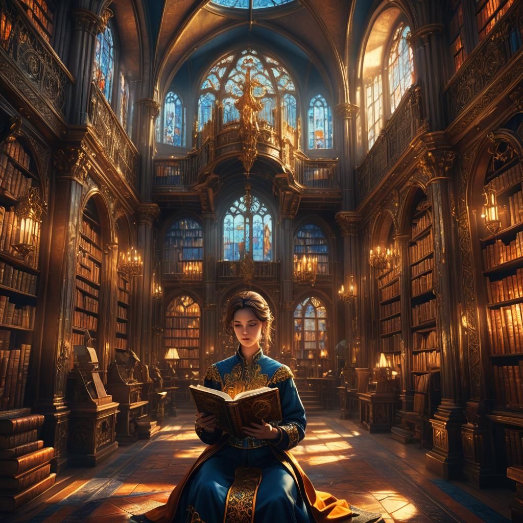 Enchanting Beauty Reads in Beast's Library