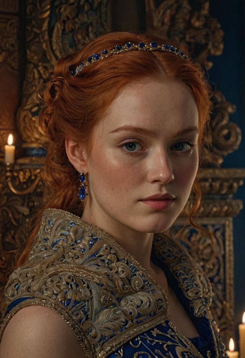 Regal Lady in Royal Splendor, Photorealistic Medieval Scene