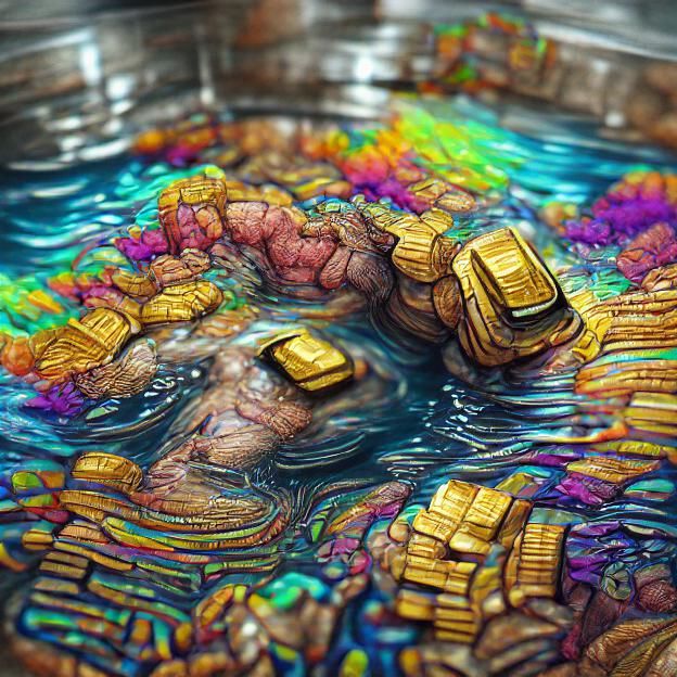 Bismuth and Gold Coin Pool: Digital Illustration