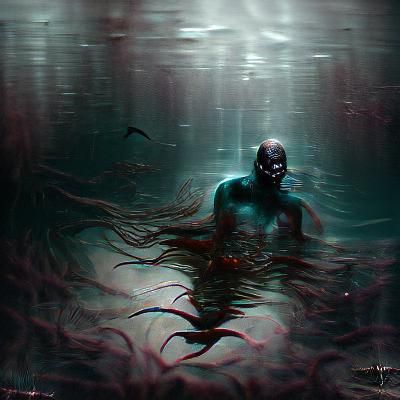 Drowning Man in Dark Waters: Greg Rutkowski Style
