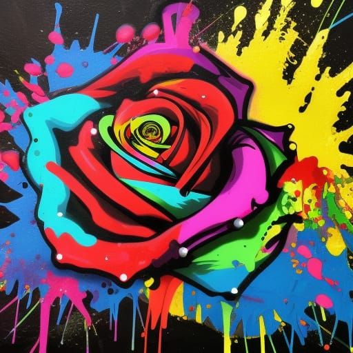 Graffiti Roses in Black Paint Splatter Style