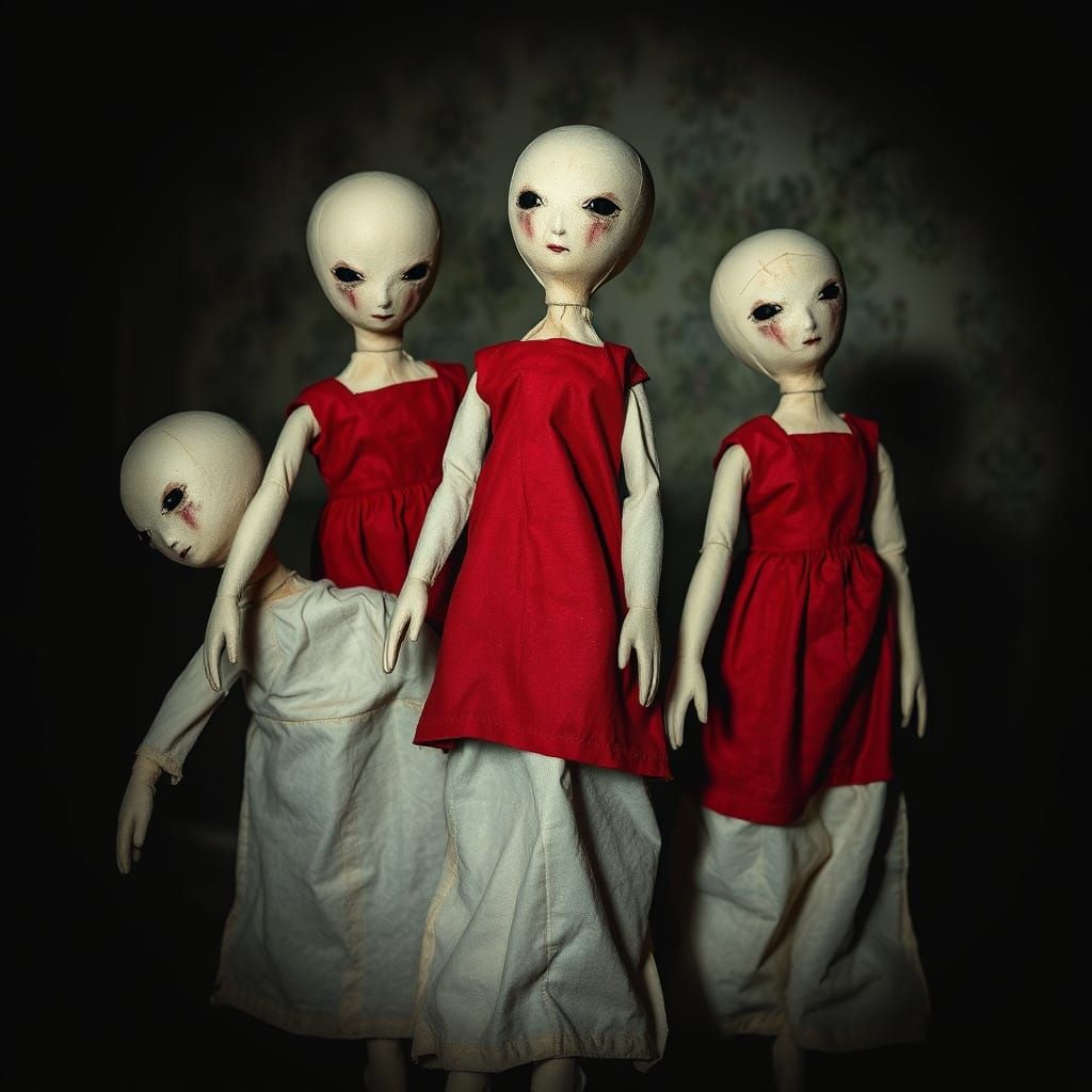 Creepy Rag Dolls in a Dilapidated Room