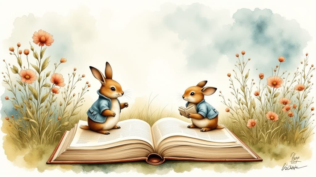 Whimsical Watercolour Illustration of Open Book Pages