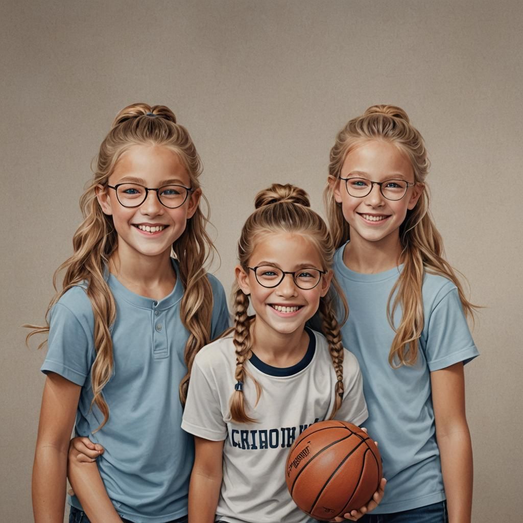 Happy Siblings Portrait with Basketball in Golden Light