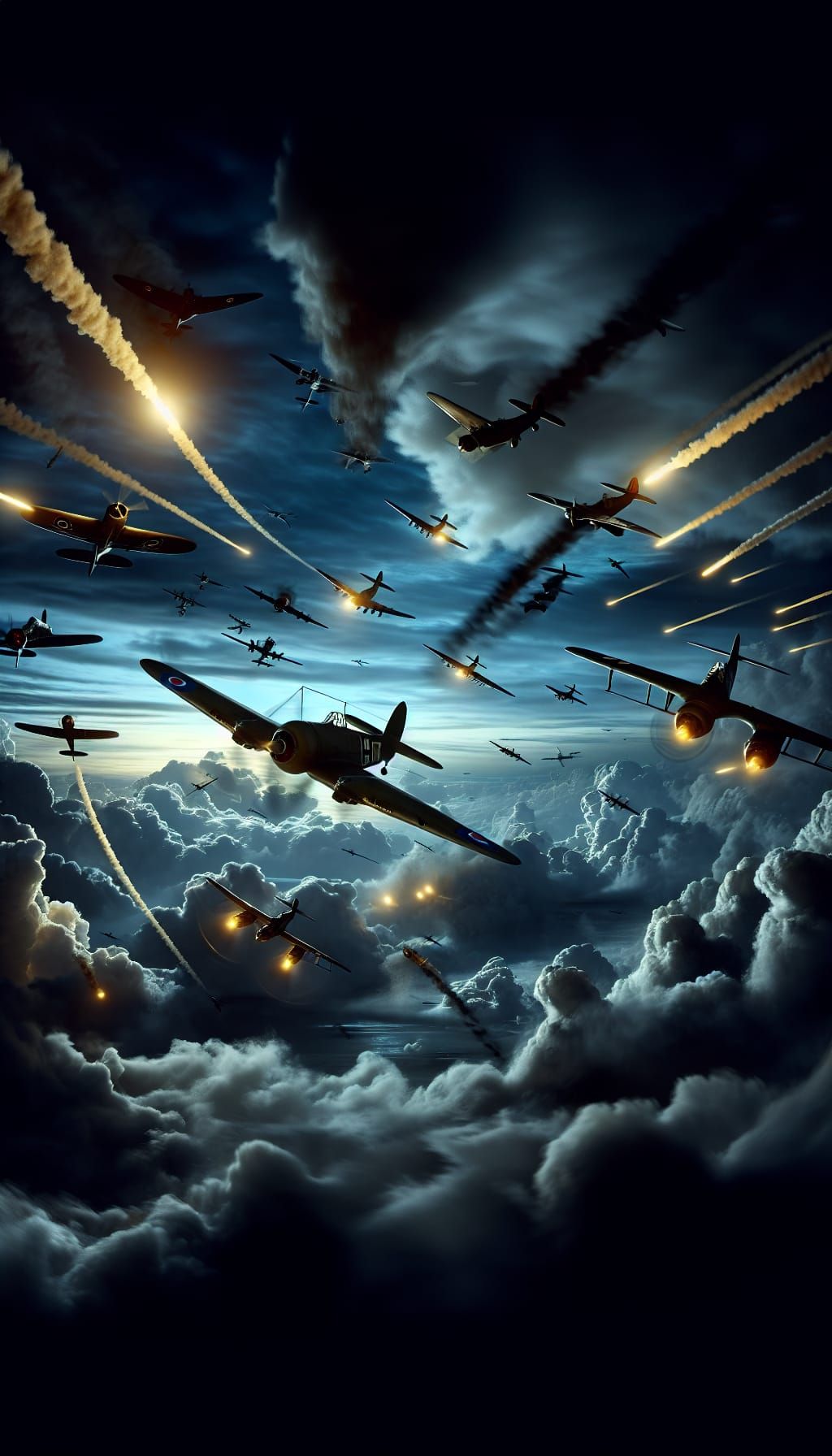 Dramatic WWII Dogfight in Night Sky