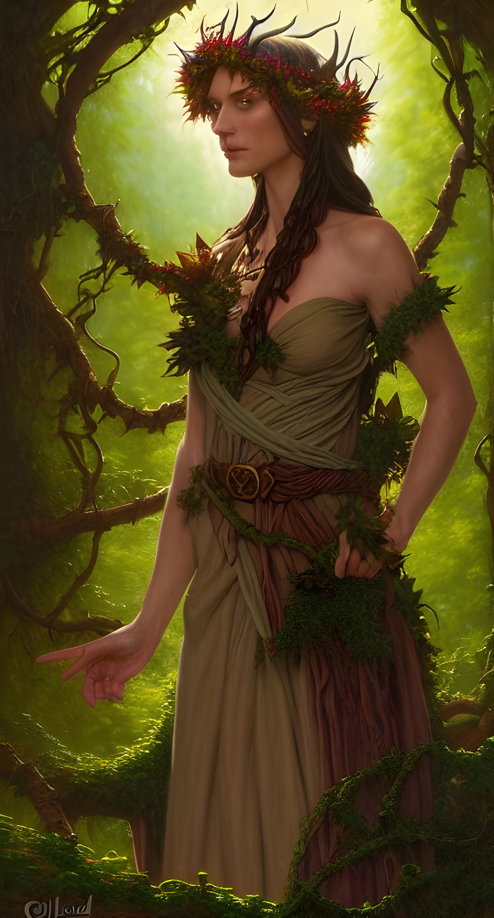 Elf Druid Priestess in Maximalist Oil Painting