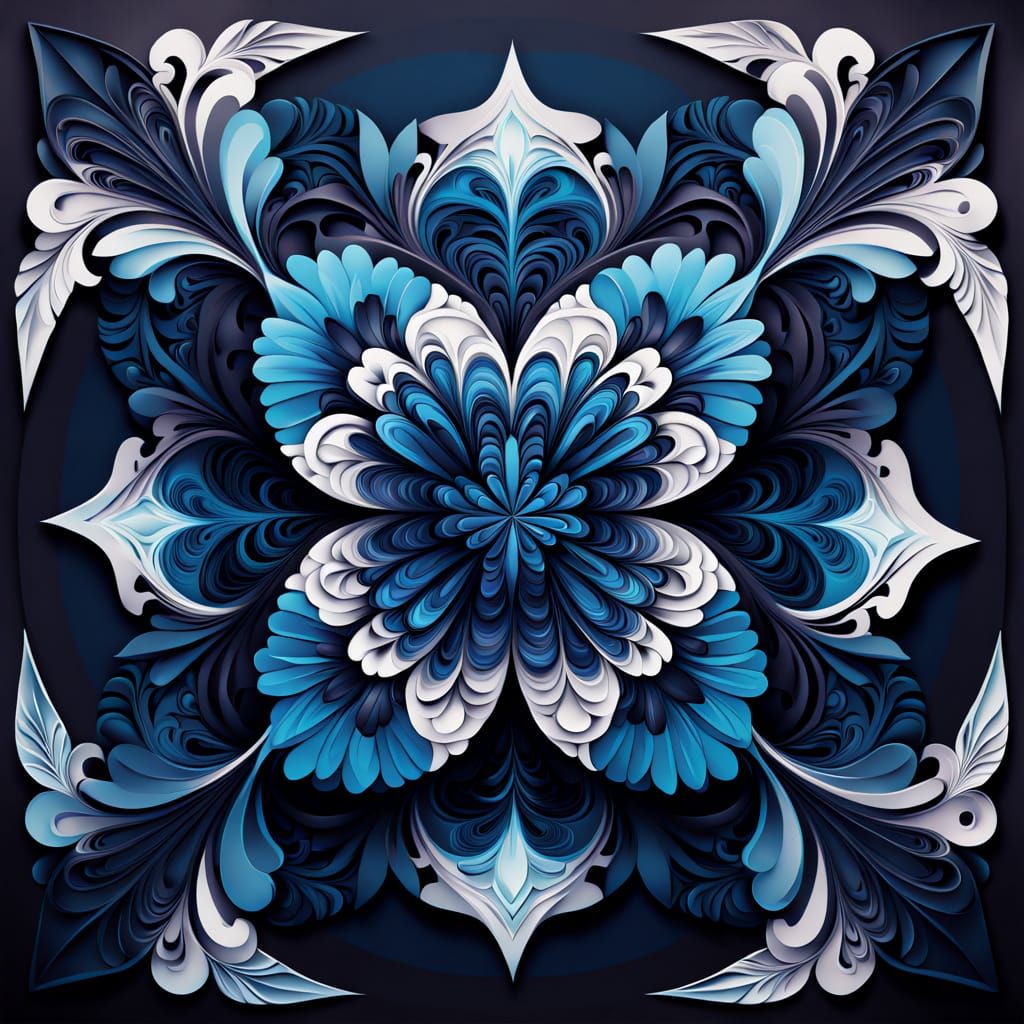 Ornate Digital Artwork in Radiant Blue and White