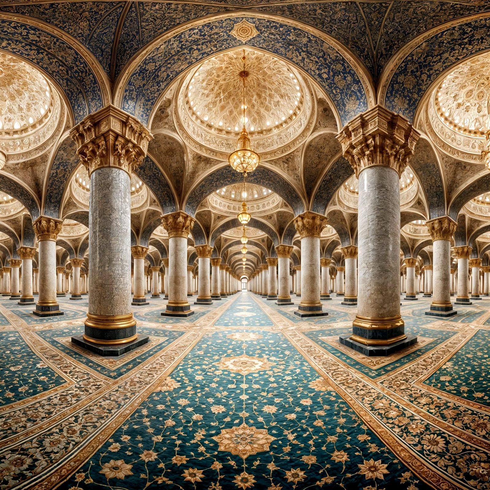 Infinite Mosque Pillars in Islamic Fractal Architecture