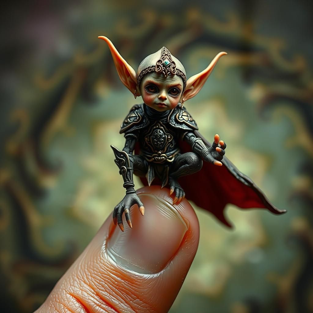 Miniature Armored Elf in Surreal Oil Painting