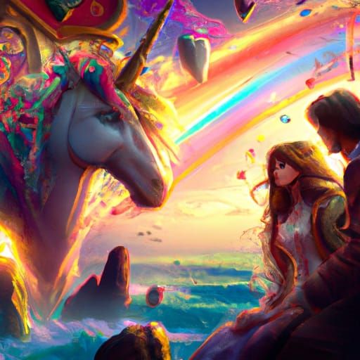 Love and Unicorn in Digital Matte Painting Style