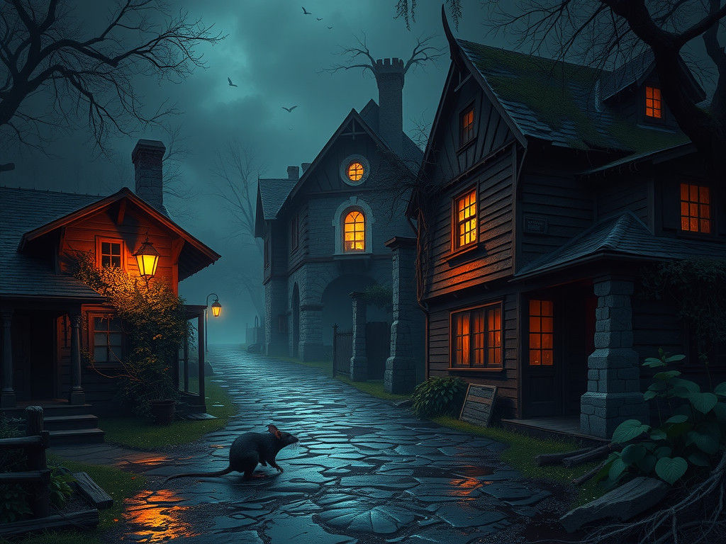 Forgotten Village in Dark Fantasy Style, Stormy Night