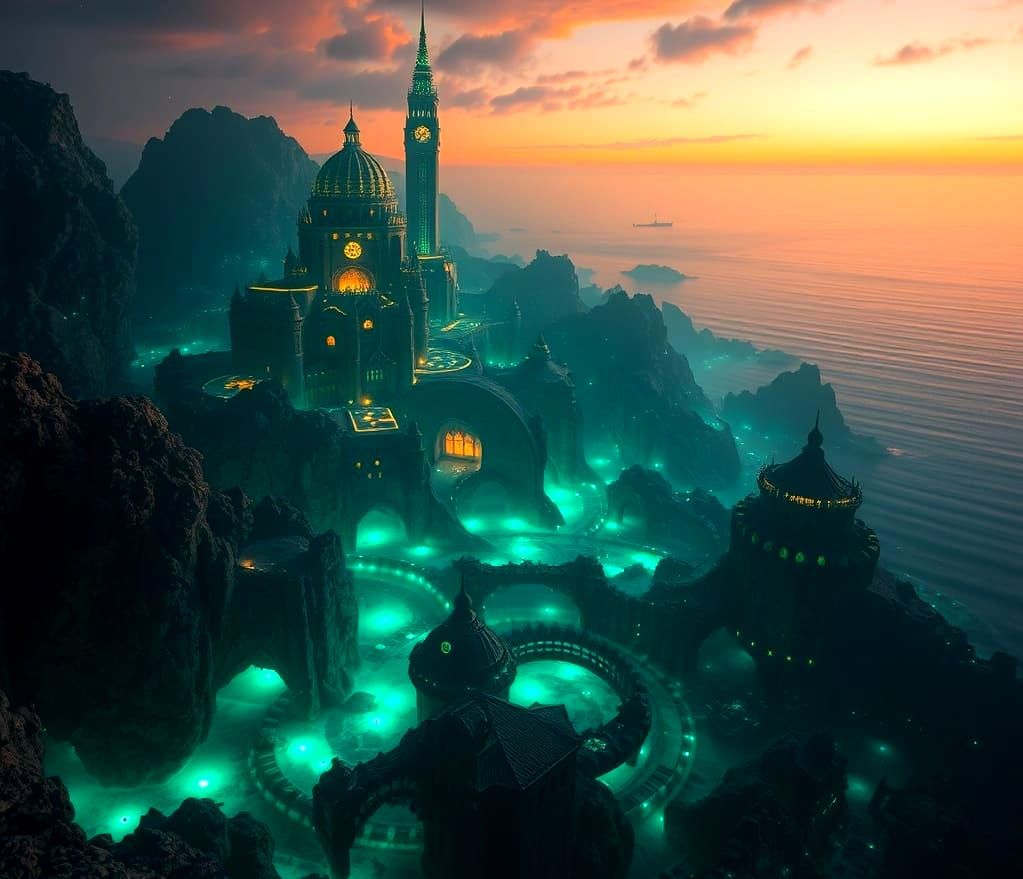 Bioluminescent Underwater Cityscape