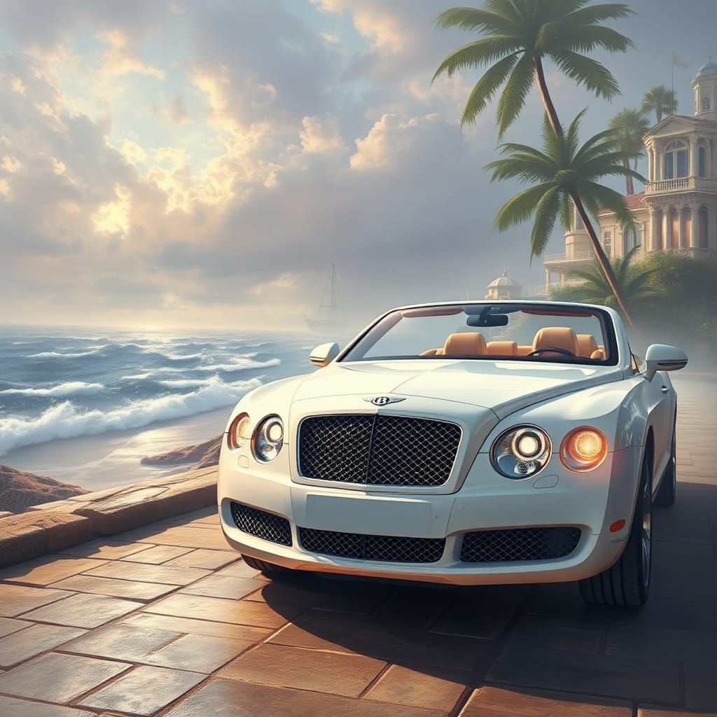 Bentley Cruising on Beach in Ethereal Style