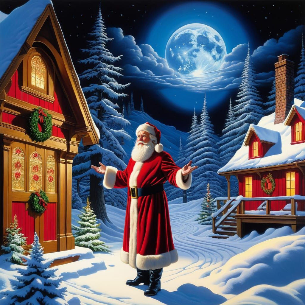 Larry Elmore-Style Christmas Chaos: Santa's Daring Chimney D...
