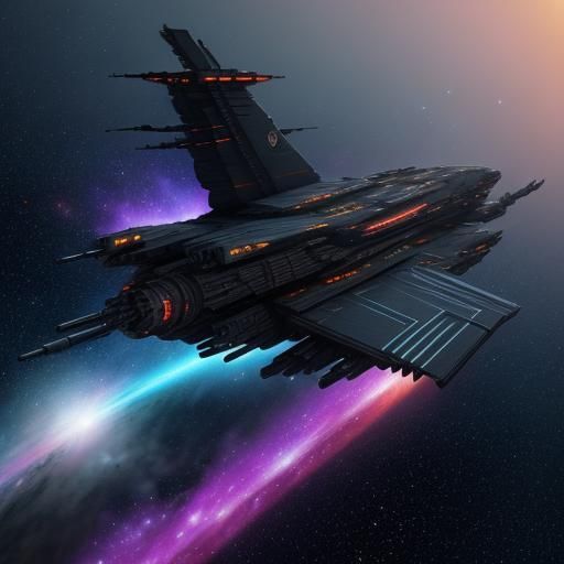 Imperial Battleship in Space: Sci-Fi Oil Painting